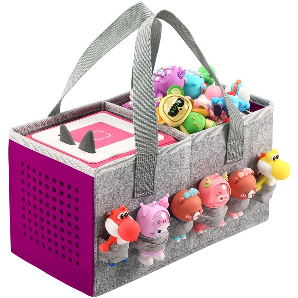 Carrying Case for Toniebox Starter Set and Tonies Figurines, Travel Felt Cloth Musical Toy Folding Bag for Toniebox 2 & Accessories (Purple)
