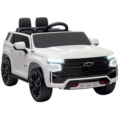Aosom Licensed Chevrolet Tahoe Ride On Car, 12V 7AH Battery Power Ride On Toy with Parent Remote Control, LED Lights, Music, 4 Wheeler Suspension, 3 Speeds, Kids Electric Vehicle for Aged 3+, White