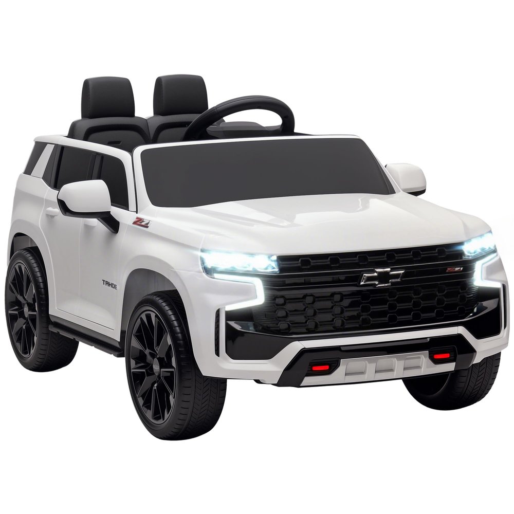 Aosom Licensed Chevrolet Tahoe Ride On Car, 12V 7AH Battery Power Ride On Toy with Parent Remote Control, LED Lights, Music, 4 Wheeler Suspension, 3 Speeds, Kids Electric Vehicle for Aged 3+, White