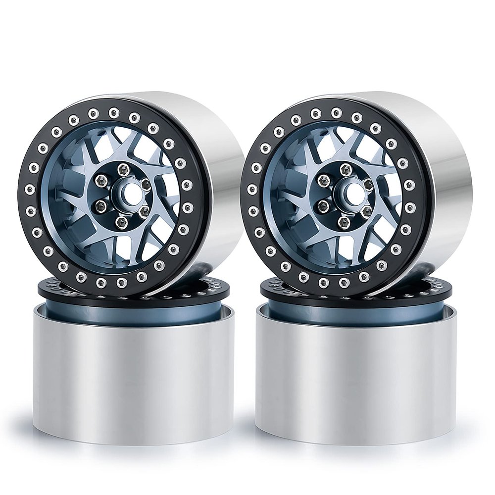 MOHERO Aluminum 2.2" RC Beadlock Wheels Rims 45mm 4pcs for 1/10 Axial SCX10 90046 TRX4 TRX6 Wraith RR10 D90 RC Crawler Car (Titanium & Black)