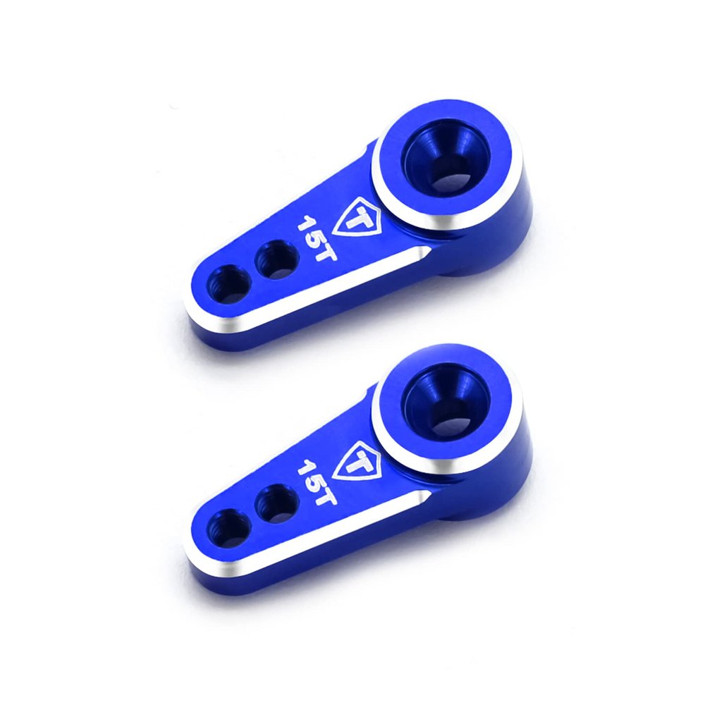 TREAL FCX24 Servo Horn 15T, Aluminum 7075 Servo Arm (2P) Compatible with EMAX Servo for FMS 1/24 FCX24 (Blue)