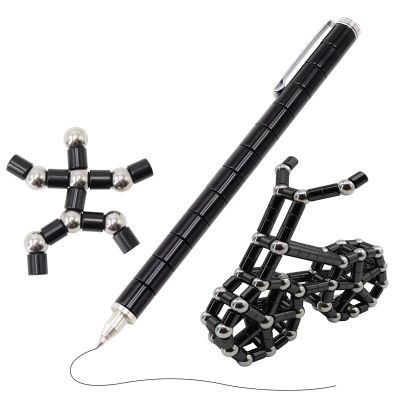 Magnetic Fidget Pen with 13 Rings - Decompression Magnet Pen, Creative Writing Toy, Stress Relief Gift (Black)