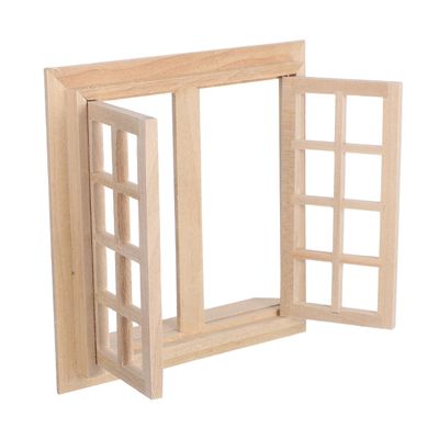 Wooden Window for Dollhouse, Miniature Window Frame Mini Furniture Doll House 1:12 Dollhouse Wooden Doors Miniature Furniture Doll Craft Window Frame Model Decoration