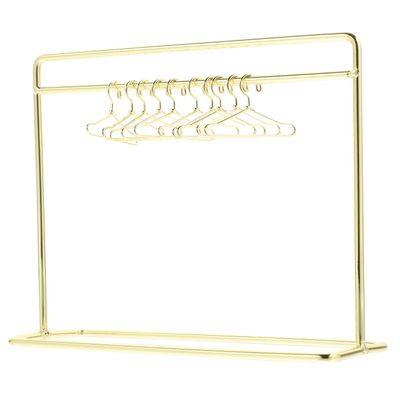 NUOBESTY Miniature Golden Iron Doll Clothes Rack with 10 Mini Hangers for Dollhouse Furniture and Doll Clothing Storage, 5.90x4.72x2.16 Inches