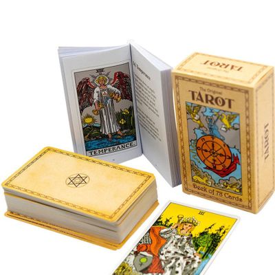 Jayiaine Tarot Card Deck Classic Set with The Guide Future 78 Tarot Cards, The Game Beginner and Professional Player for Holiday Family Party Playing Card Board Game Gifts,Gold