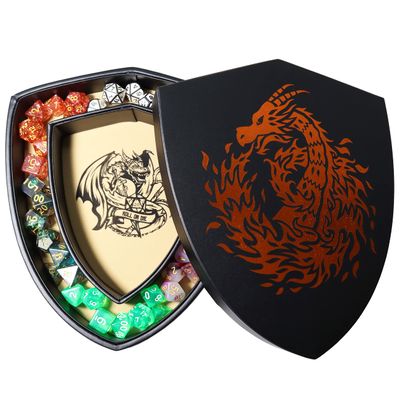 Fantasydice Shield Dice Tray Chromatic Fire Dragon with Lid and Dice Staging Area- Holds 6 Sets(7 Dice Set/Standard) for All Tabletop Games