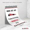 Personalized Ready Set Go! Race Car Happy Birthday Welcome Sign - Customized Red Car Birthday Celebration Decor - Custom Racing Car Theme Birthday Party Sign (PVC Board) view 4