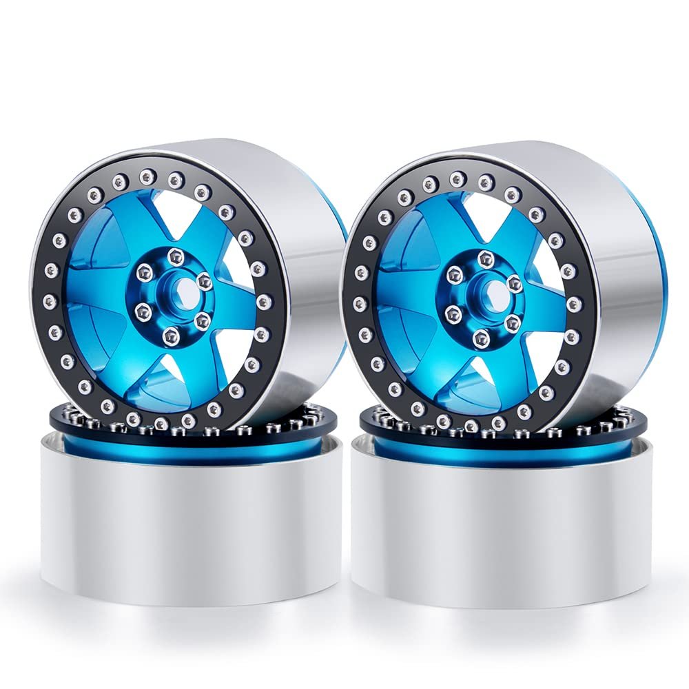 RCLIONS 2.2" Beadlock Wheels 35mm RC Aluminum Rims for AXIAL Wraith RR10 TRX4 1/10th RC Crawler Truck Car Blue