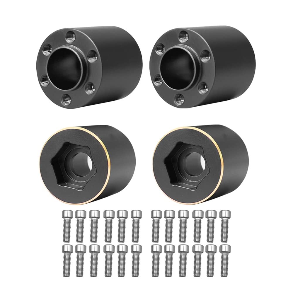 NXUEBDU 4Pcs Brass Weights 1.9 2.2 Inches Beadlock Wheels 12mm Hex Wheel Hub Widen Adapters for SCX10 TRX4 1/10 RC Crawler Upgrades (Black, 22mm)