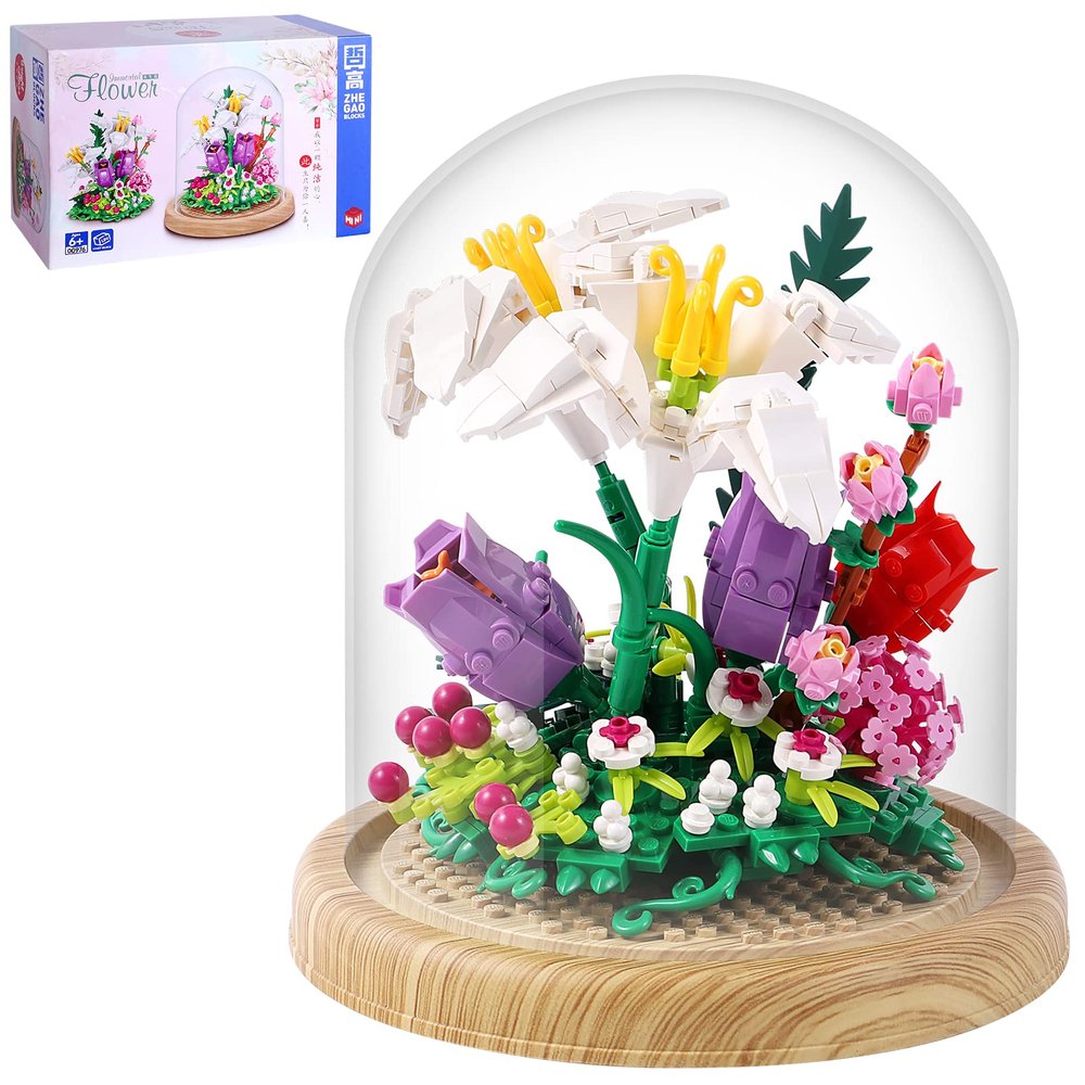 600+PCS Creative Lily Flowers Bonsai Tree Building sets,Sweet Lily Building Blocks with a Transparent Display Glass Cover,Exquisite Decoreated Flower Set,Any time is the most warm love for Her