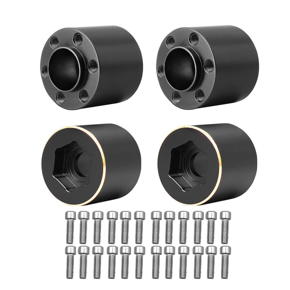 NXUEBDU 4Pcs Brass Weights 1.9 2.2 Inches Beadlock Wheels 12mm Hex Wheel Hub Widen Adapters for SCX10 TRX4 1/10 RC Crawler Upgrades (Black, 18.4mm)