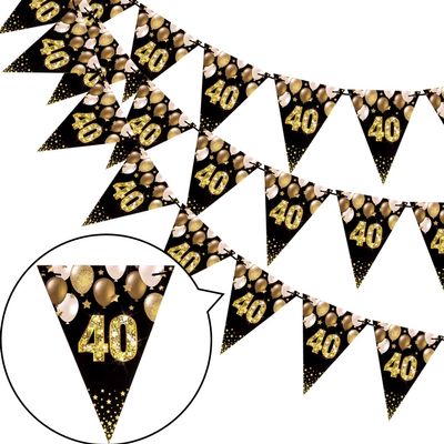 40TH Birthday Pennant Banner Gold Black Happy Birthday Triangular Bunting with 20 Flags Double Sided Hanging Garland for Men Women Anniversary Birthday Ceremonies Party Decoration, 19.7FT