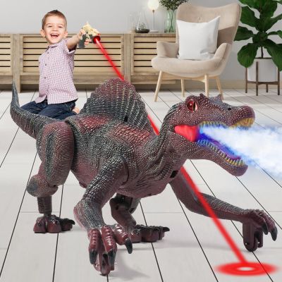 Mini Tudou Remote Control Dinosaur Toys for Kids,Light Tracing RC Jurassic Spinosaurus Toys w/Auto Spray and Realistic Light & Roaring,Walking Robot Dinosaur Toy for Boys Girls 3-5 5-7 8-12