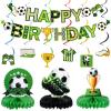 Hanaive 16 Pcs Soccer Birthday Party Decorations Include Soccer Happy Birthday Banner, Table Centerpieces, Paper Cutouts, Hanging Swirl for Boys Sports Football Party Decor view 1