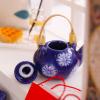 Mini Teapot Sets 1/12 Scale Miniature Dollhouse Tea Sets - Decorative Ceramics Tea Cup Japanese Style Porcelain Tea Kit Dollhouse Accessories for Kitchen Decor Navy Blue view 2