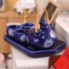 Mini Teapot Sets 1/12 Scale Miniature Dollhouse Tea Sets - Decorative Ceramics Tea Cup Japanese Style Porcelain Tea Kit Dollhouse Accessories for Kitchen Decor Navy Blue view 4