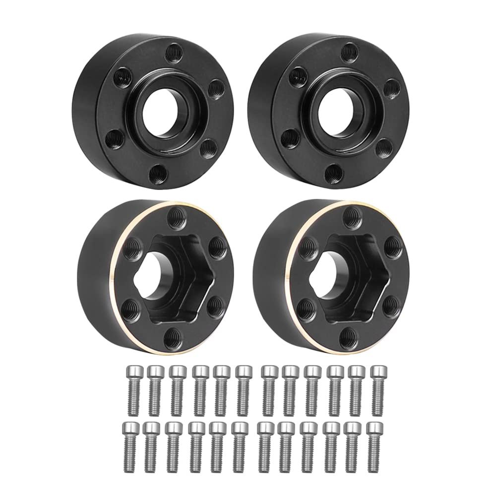 NXUEBDU 4Pcs Brass Weights 1.9 2.2 Inches Beadlock Wheels 12mm Hex Wheel Hub Widen Adapters for SCX10 TRX4 1/10 RC Crawler Upgrades (Black, 9mm)