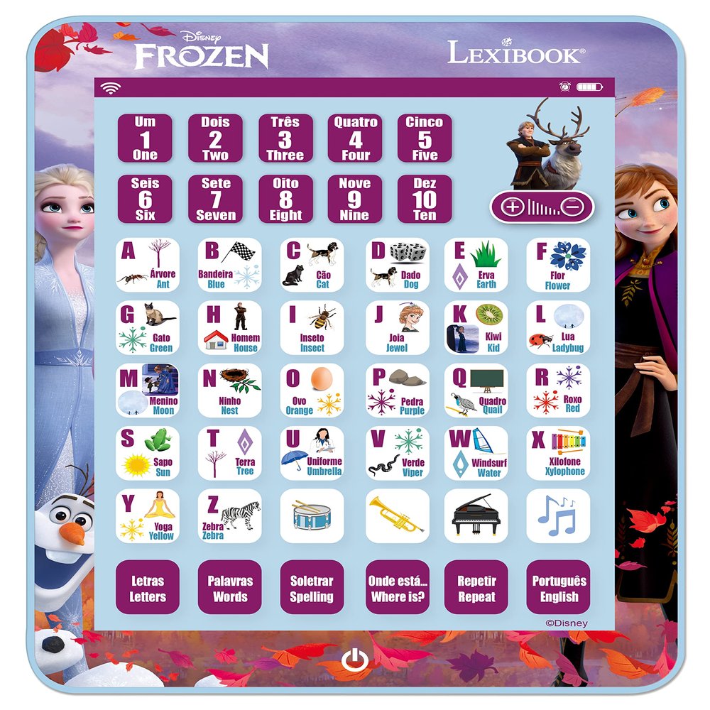 Lexibook Disney Frozen JCPAD002FZi4 Bilingual Educational Tablet for Learning Letters, Numbers, Words, Spelling and Music, English/Portuguese Languages, Blue