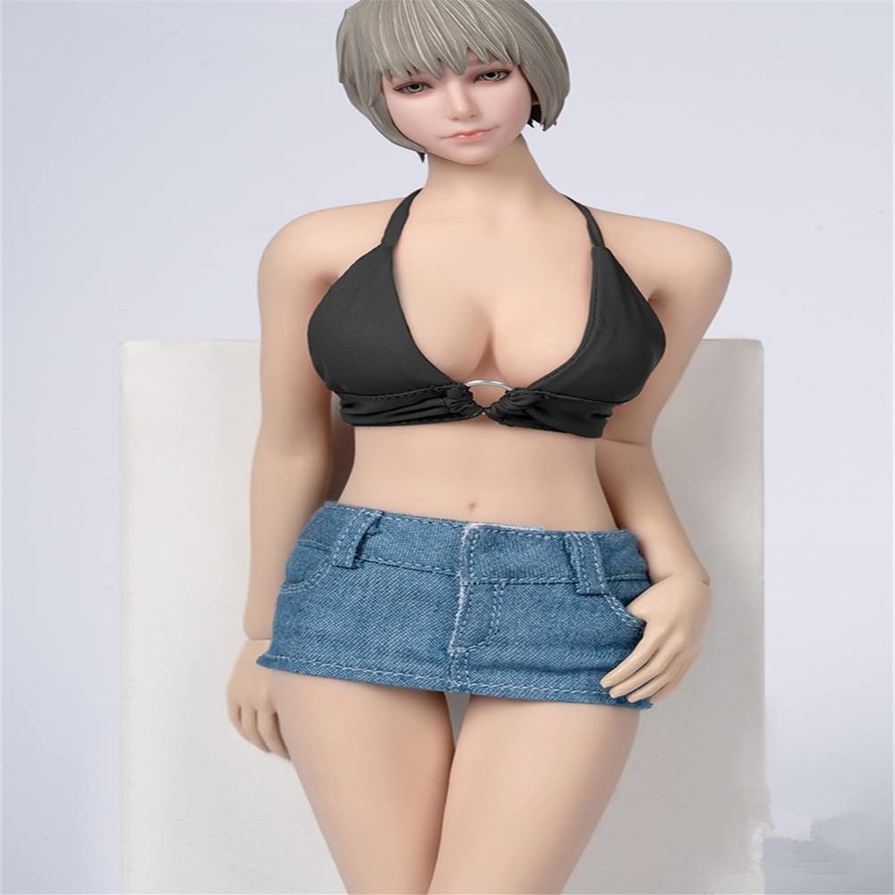 Fremego 1/6 Scale Female Clothes,Female Vest Top Denim Skirt Clothing for 12inch PH TBL JO Action Figure Body Doll (K)