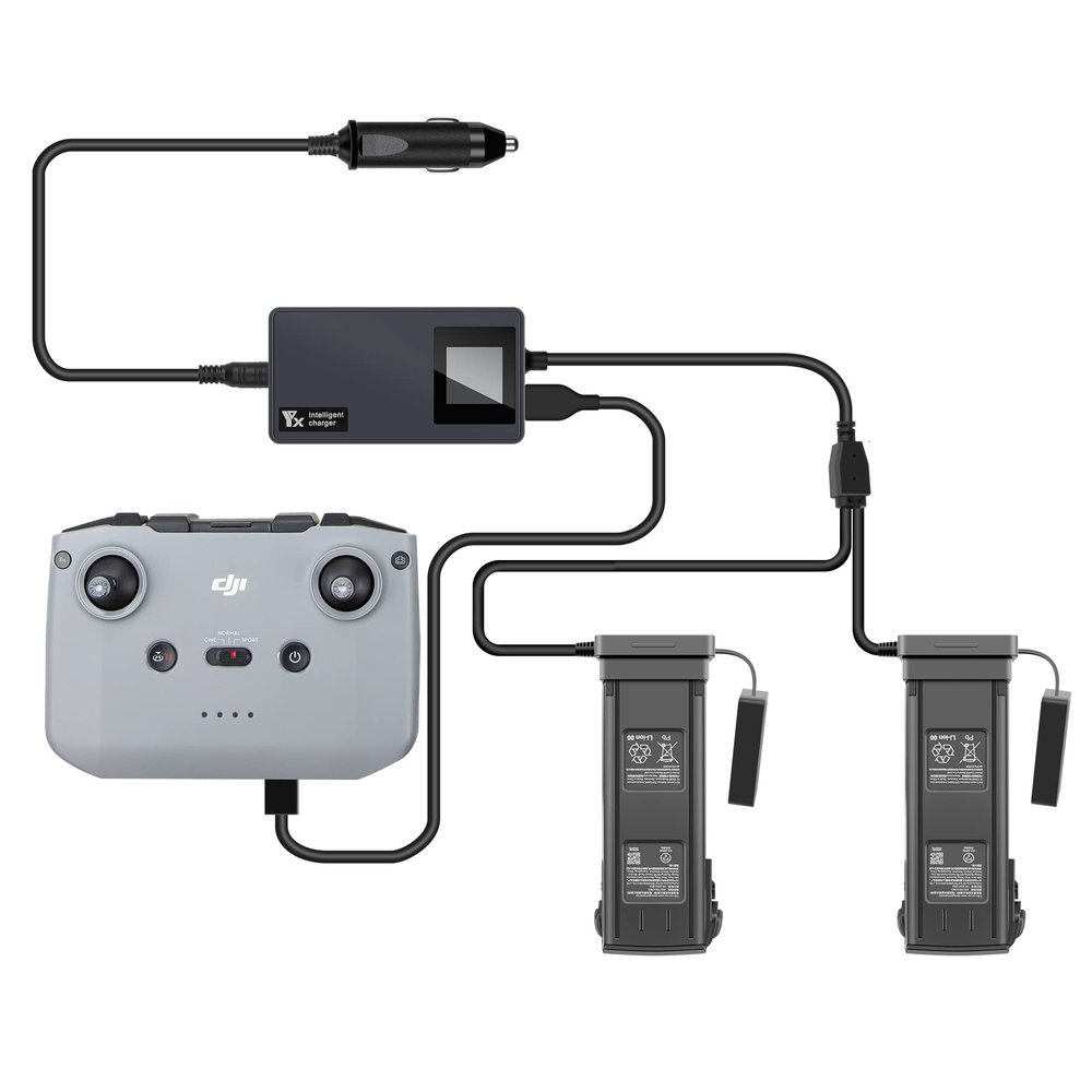Hanatora LCD Battery Car Charger for DJI Mavic 3/Classic/Pro/Cine/Enterprise Drone, 12V Charge (1xUSB + 2 x Battery) Rapid Charging Hub Accessories