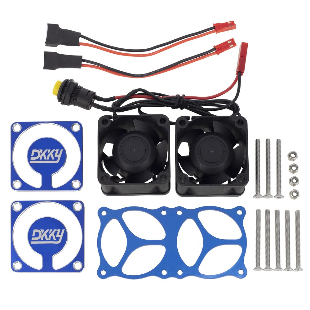 DKKY RC Motor Cooling Fan Heatsink 2Pcs DIY Kit for TRX4 ARRMA Axial 1/10 1/8 1/5 RC Model Car Upgrade Parts (Blue)