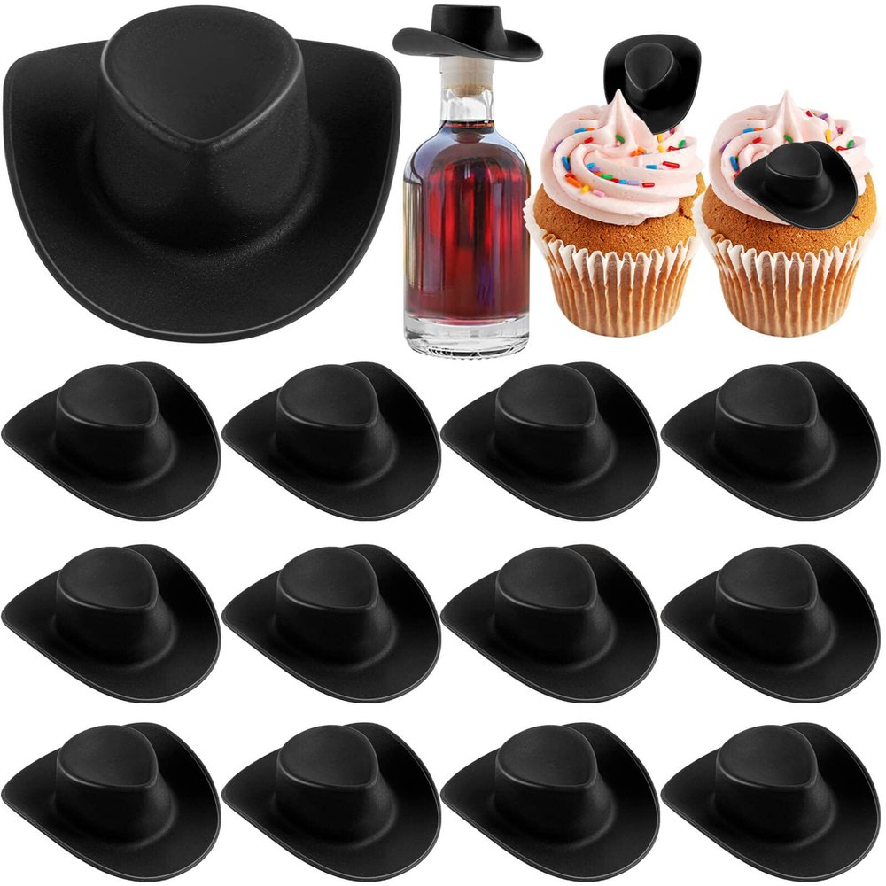 20Pcs Plastic Mini Western Cowboy Cowgirl Hat, Miniature Doll Hats, Cute Party Hats for Pretend Play Dollhouse Decoration