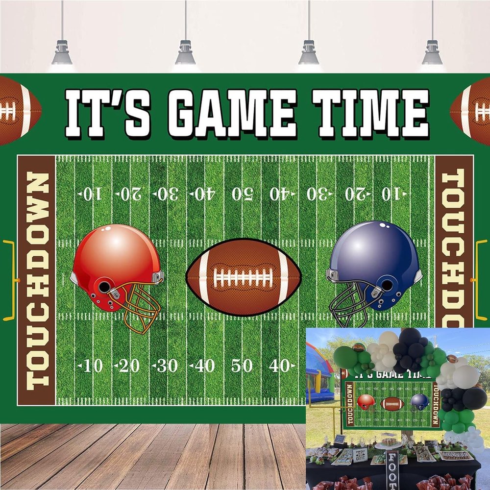 Football Backdrop It's Game Time Party Backdground Football Birthday Banner Touchdown Sport Party Decorations Boy Birthday Party Backdrop 8x6FT