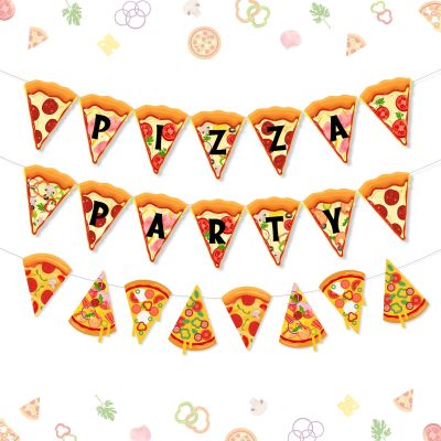 Fangleland Pizza Party Time Pennant Banner - Fast Food Pizza Sign Garland for Baby Shower, Birthday Party Supplies