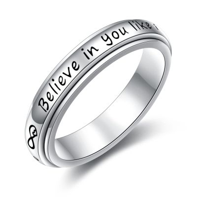 HOOHWE Anxiety Ring for Women 925 Sterling Silver Believe in you like I do Spinner Fidget Rings Worry Relieving Boredom ADHD Autism Band Rings Anti Stress Jewelry for Women Men Size 8