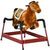 Qaba Kids Spring Rocking Horse, Ride on Horse for Girls and Boys with Animal Sounds, Plush Animal Ride-on Toy with Soft Feel, Interactive Toy for Kids, Light Brown view 1