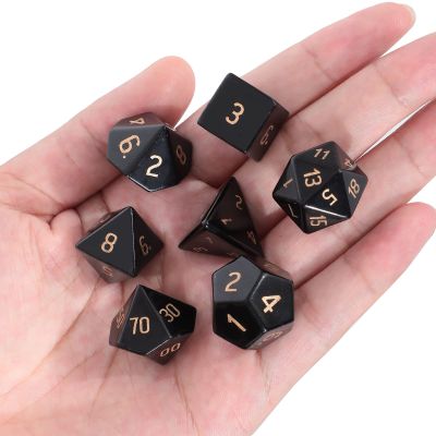 Loveliome 7 PCS Polyhedral DND Dice Stone Crystal Set for RPG Role Playing Games Dungeons and Dragons Table Games, Black Obsidian