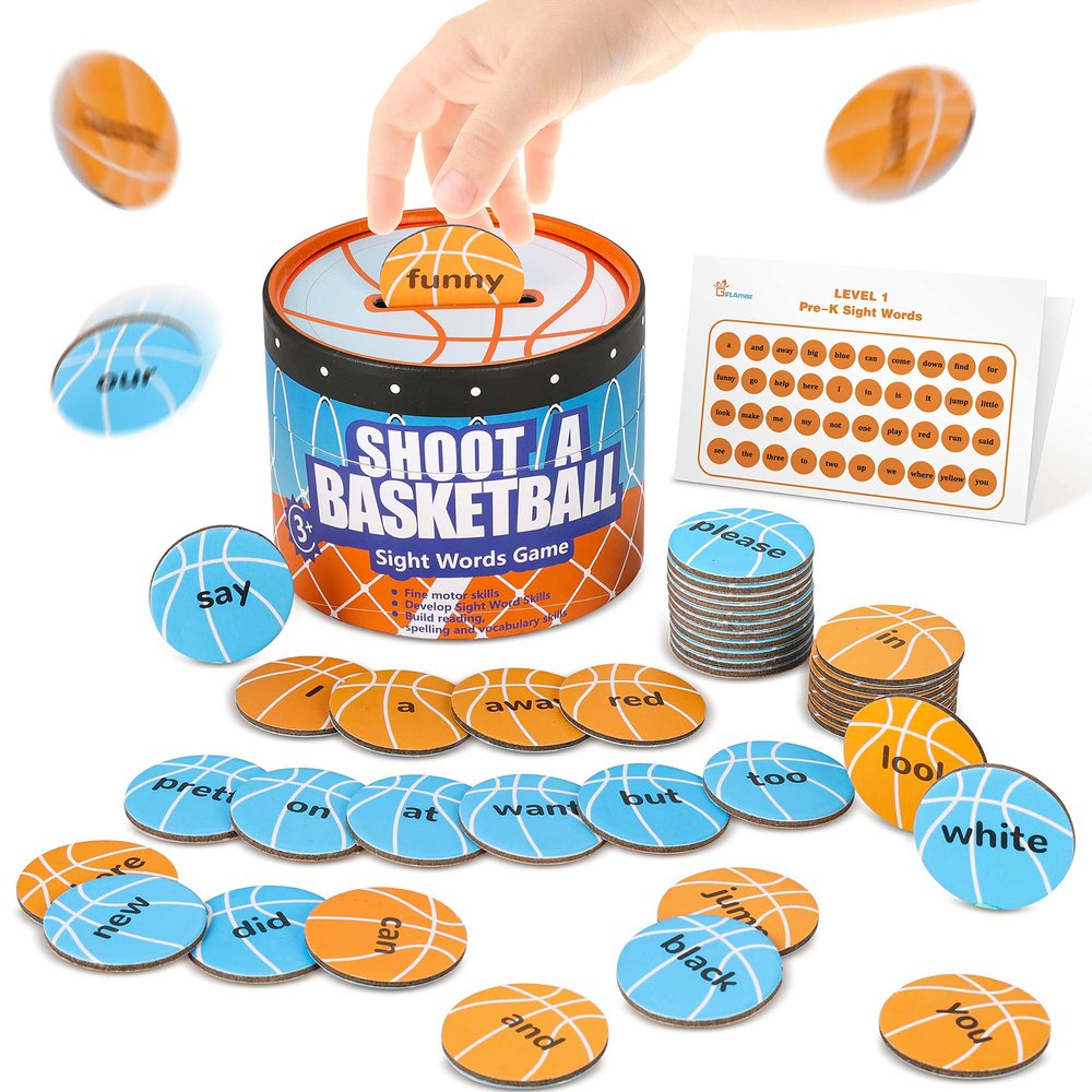 GiftAmaz Sight Words Games, Basketball Flash Cards Letters Learning Game, Toddler Classroom Reading Letters Phonic Spelling Toy, Montessori BoxInPlay, Educational Cardboard Birthday Toy for Kid