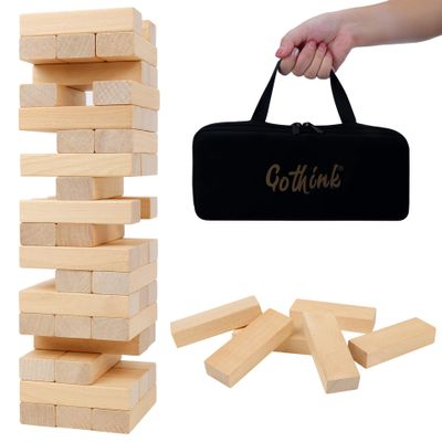 GOTHINK Tumble Tower Game for Kids and Adults, 54pcs Wooden Board Stacking Game for Family Games Night, Classical Wood Blocks Game, Standard Size with Storage Bag