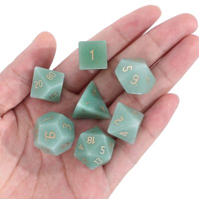 Loveliome 7 PCS Polyhedral DND Dice Stone Crystal Set for RPG Role Playing Games Dungeons and Dragons Table Games, Green Aventurine