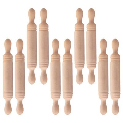 10pcs Wooden Miniature Rolling Pin, Doll House Rolling Pole Rolling Pin Models Wood Handle Rolling Pin Mini House Props for Crafts, Doll Houses