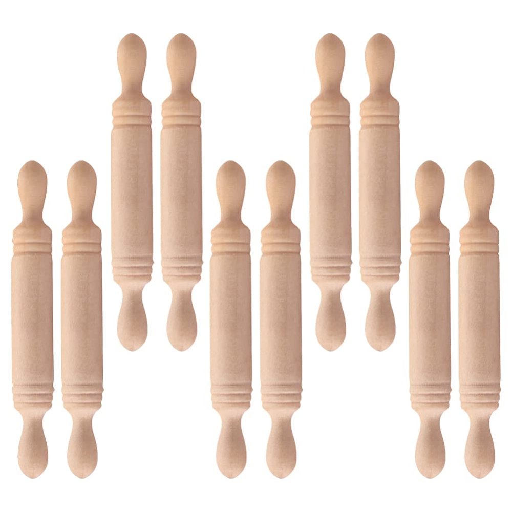 10pcs Wooden Miniature Rolling Pin, Doll House Rolling Pole Rolling Pin Models Wood Handle Rolling Pin Mini House Props for Crafts, Doll Houses