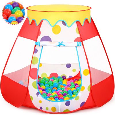 Wilhunter Baby Ball Pit for Toddler with 50 Balls, Kids Pop Up Play Tent for Girls, Princess Toys for Children Indoor & Outdoor Playhouse with Carry Bag (Red: 7 Bright Colors, 109x90cm/50 Balls)