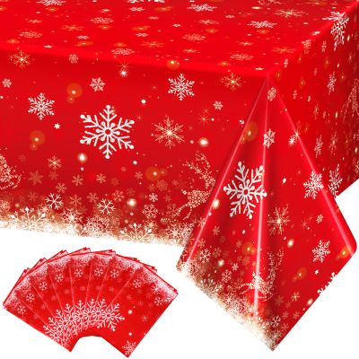 8 Pcs Christmas Tablecloth Rectangle - 54 x 108 Inch Winter Snowflakes Disposable Plastic Table Cover for Xmas Home Party Decor (Snowflake)
