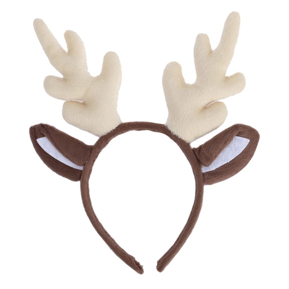 Sewroro Reindeer Headband With Plush Antler Ears, Christmas Antler Headband Christmas Hair Hoop for Party Decoration (white)
