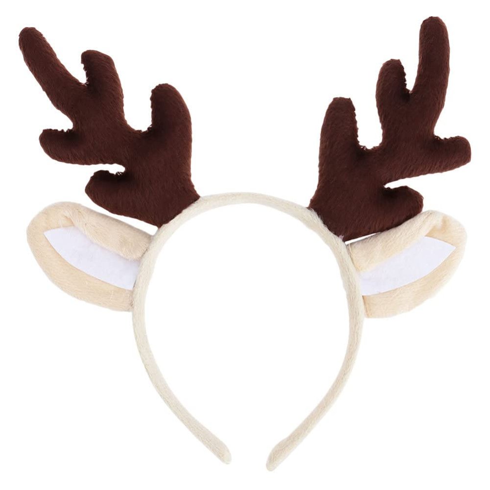 Sewroro Antler Headband, Reindeer Antler Hair Hoop Reindeer Headband with Plush Ears Elk Headwear for Christmas Birthday Costume Party