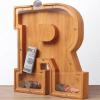 Wooden Letter Piggy Bank for Kids Boys Girls Large 26 Alphabet Money Bank Personalized Custom Name Transparent Saving Coin Bank, Perfect Christmas,Birthday Gift for kids Adults and Home Decoration (R) view 1