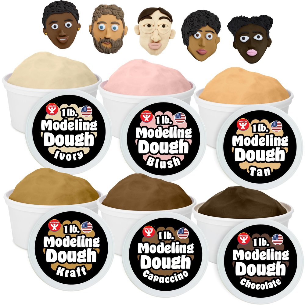 Hygloss Play Modeling Dough for Kids Multicultural Skin Tones Safe & Non-Toxic Sensory Dough for Arts & Crafts Play Clay for Toddler Activities, Preschool Classroom Must-Haves (6 Tubs x 1lb.)