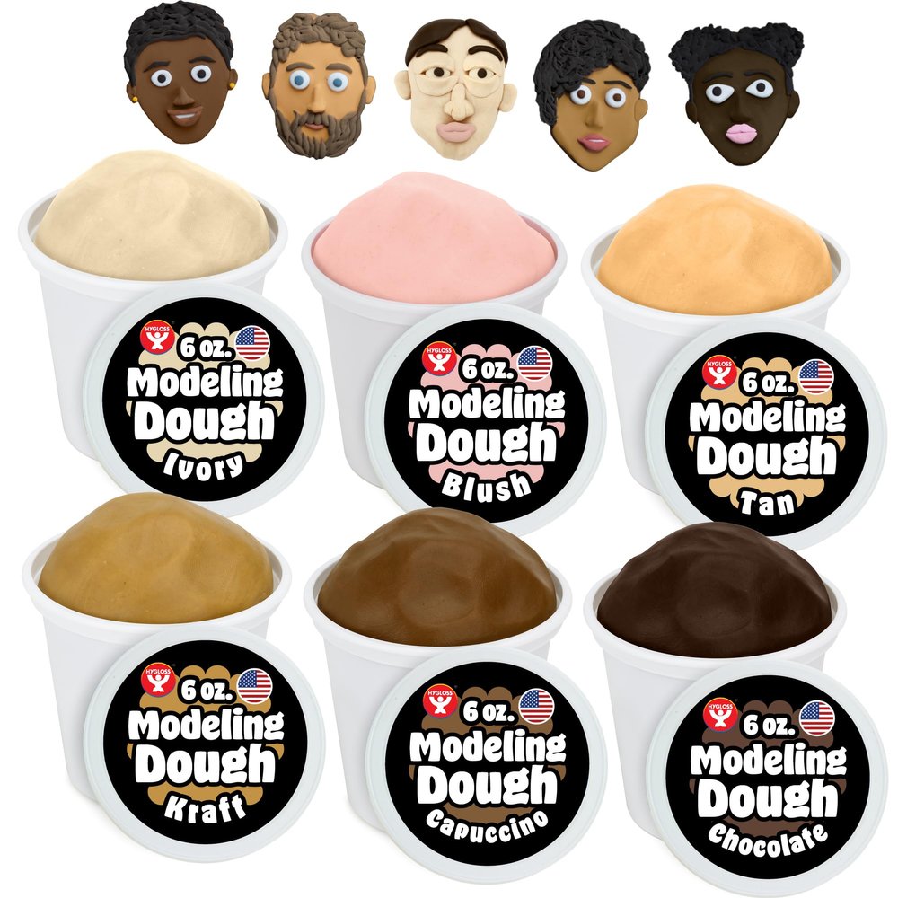 Hygloss Play Modeling Dough for Kids  Multicultural Skin Tones  Safe & Non-Toxic Sensory Dough for Arts & Crafts  Play Clay for Toddler Activities, Preschool Classroom Must-Haves (6 Tubs x 6oz.)