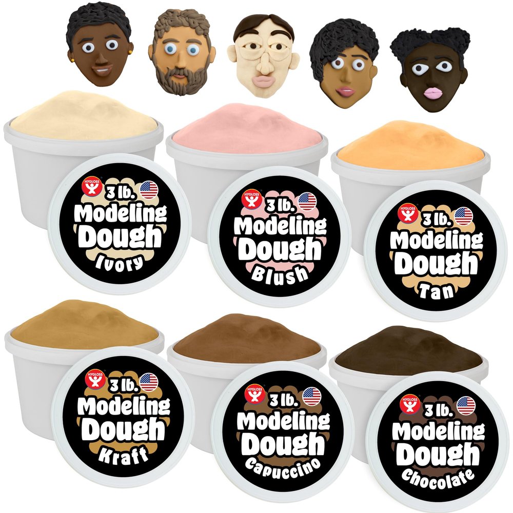 Hygloss Play Modeling Dough for Kids  Multicultural Skin Tones  Safe & Non-Toxic Sensory Dough for Arts & Crafts  Play Clay for Toddler Activities, Preschool Classroom Must-Haves (6 Tubs x 3lb.)