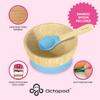 Abiie Octopod Bamboo Baby Bowl Set for 4 Months and Up  Mess-Free High Chair Suction Bowl with Spoon for Toddlers and Kids - Ergonomic Baby Feeding Essentials - 5.7" x 3" x 5.7" - Blue view 2