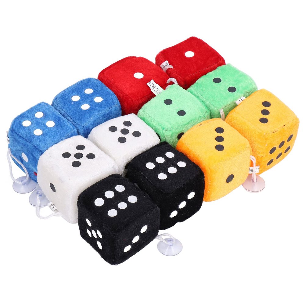 12 Pcs Plush Car Dice 6cm Dice Car Accessories Dice with Dots and Suction Cups for Car Interior Ornament Decoration
