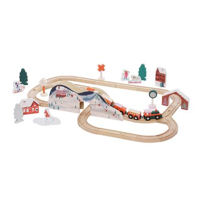 Manhattan Toy Alpine Express 49-Piece Wooden Toy Train Set with Scenic Accessories for Toddlers 3 Years and Up
