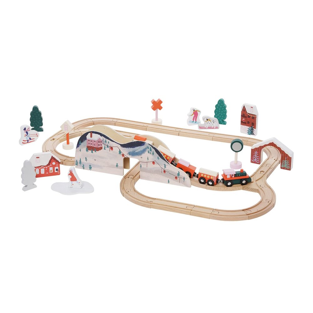 Manhattan Toy Alpine Express 49-Piece Wooden Toy Train Set with Scenic Accessories for Toddlers 3 Years and Up