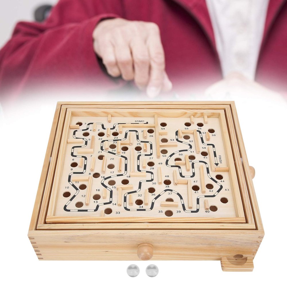 Wooden Maze Ball Large, Wooden Labyrinth Maze Game Educational Games Puzzle Toy Table Tilting Balance Board with for Dementia Adults Children Large Marbles Company Junior