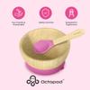 Abiie Octopod Bamboo Baby Bowl Set for 4 Months and Up  Mess-Free High Chair Suction Bowl with Spoon for Toddlers and Kids - Ergonomic Baby Feeding Essentials - 5.7" x 3" x 5.7" - Pink view 2